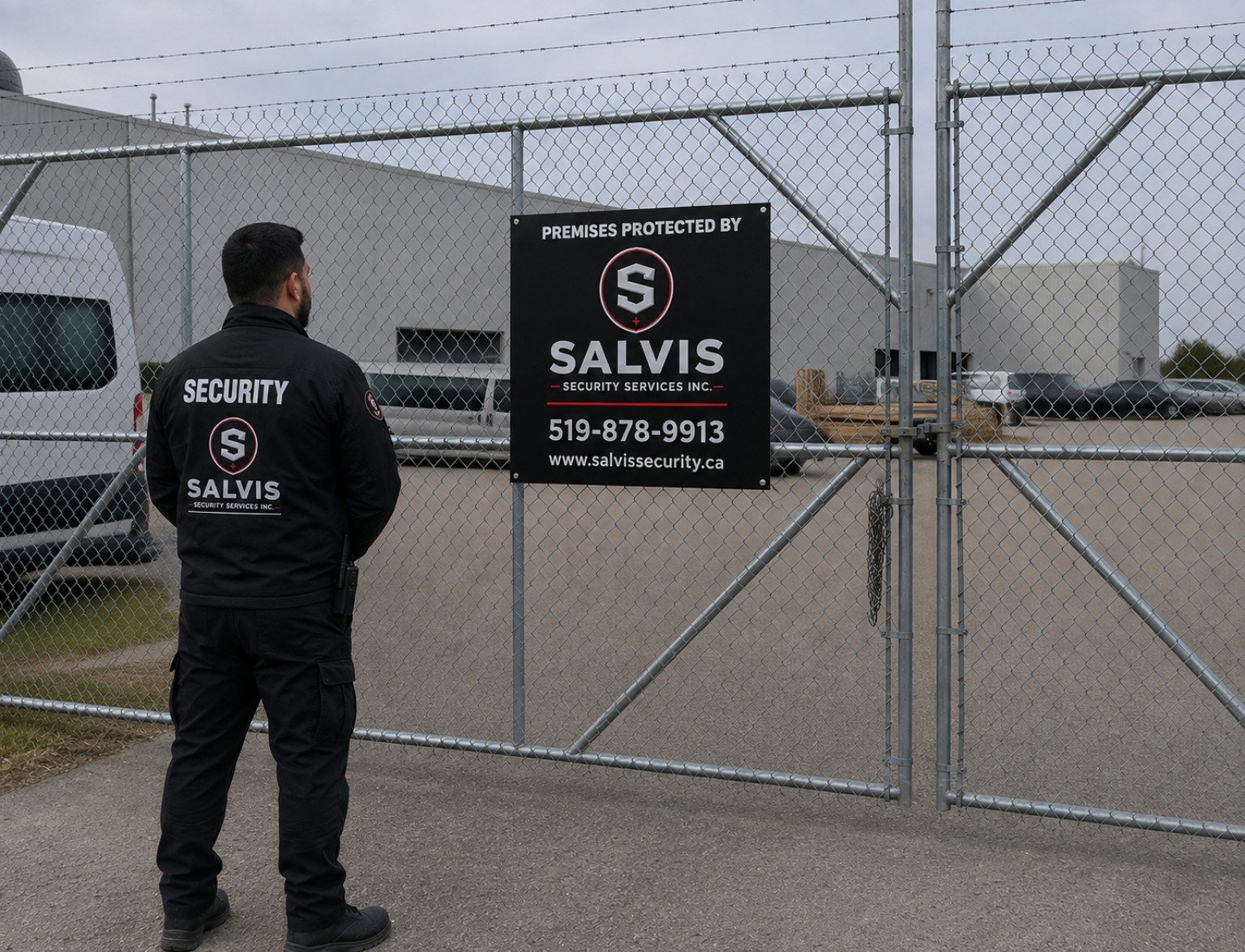 Salvis Security guard securing a commercial perimeter